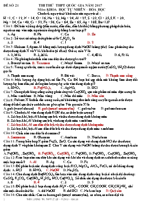 Đề thi thử THPT Quốc gia lần 1 môn Hóa học năm 2017 - Đề số 21